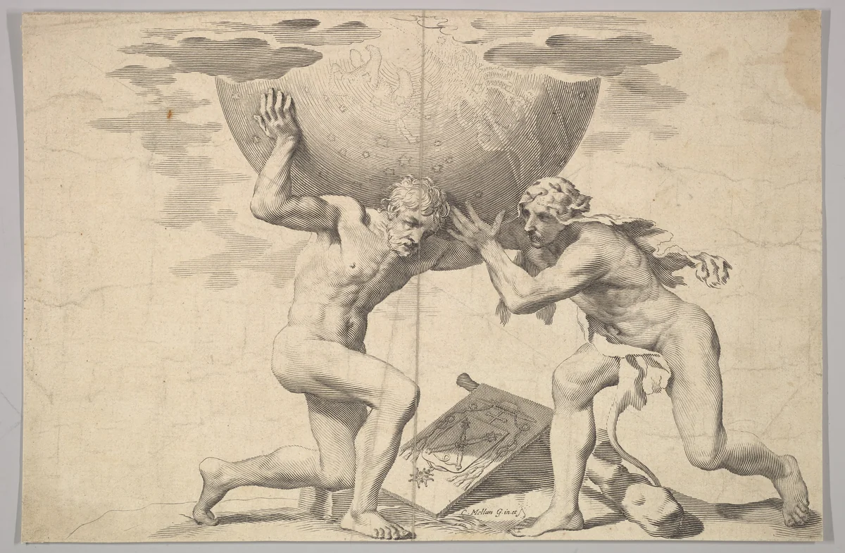 Hercules Assisting Atlas by Claude Mellan, print, 1620-1680