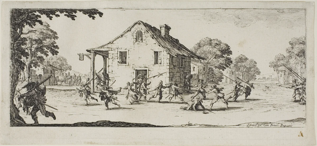Scene of Pillage, plate four from The Miseries of War by Jacques Callot, print, 1612-1635