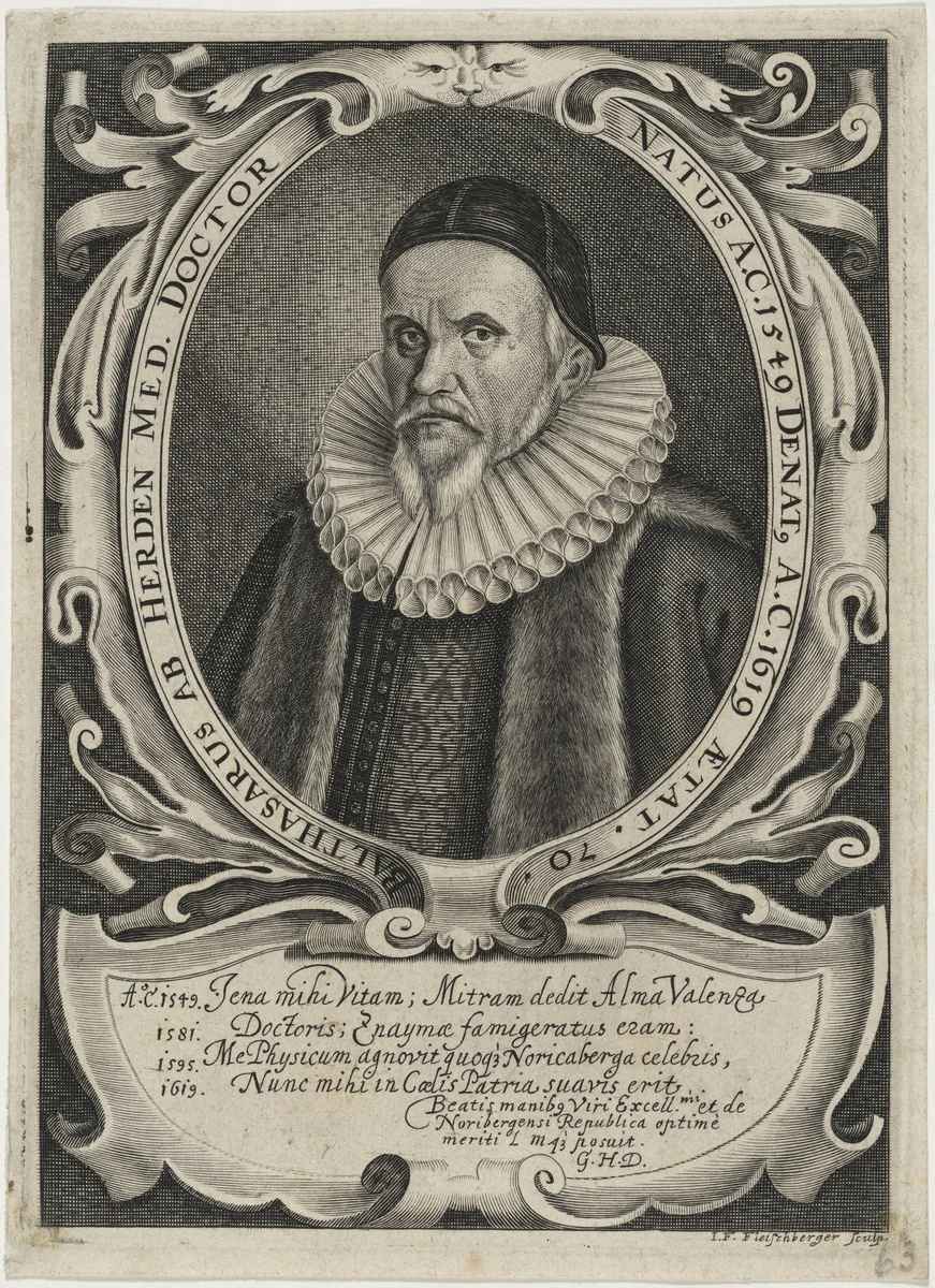 Balthasar AB Herden, Doctor by Johann Friedrich Fleischberger, print, 1570-1710