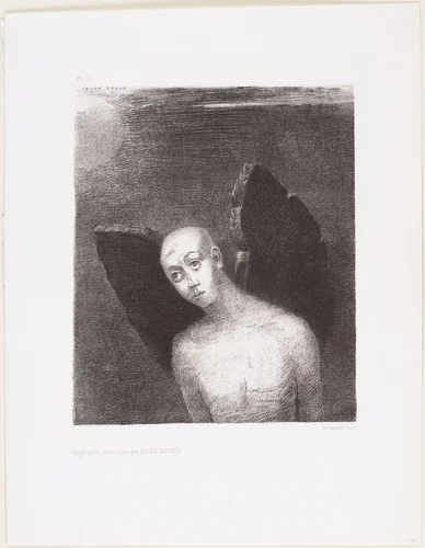 The Lost Angel Then Opened Black Wings (L'Ange perdu ouvrit alors des ailes noires) by Odilon Redon, print, 1886
