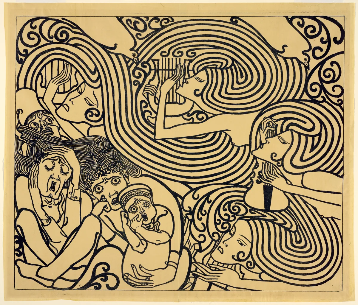 Image Design for a Poster, Wagenaar's Cantata 'The Shipwreck' by Jan Toorop, print, 1899