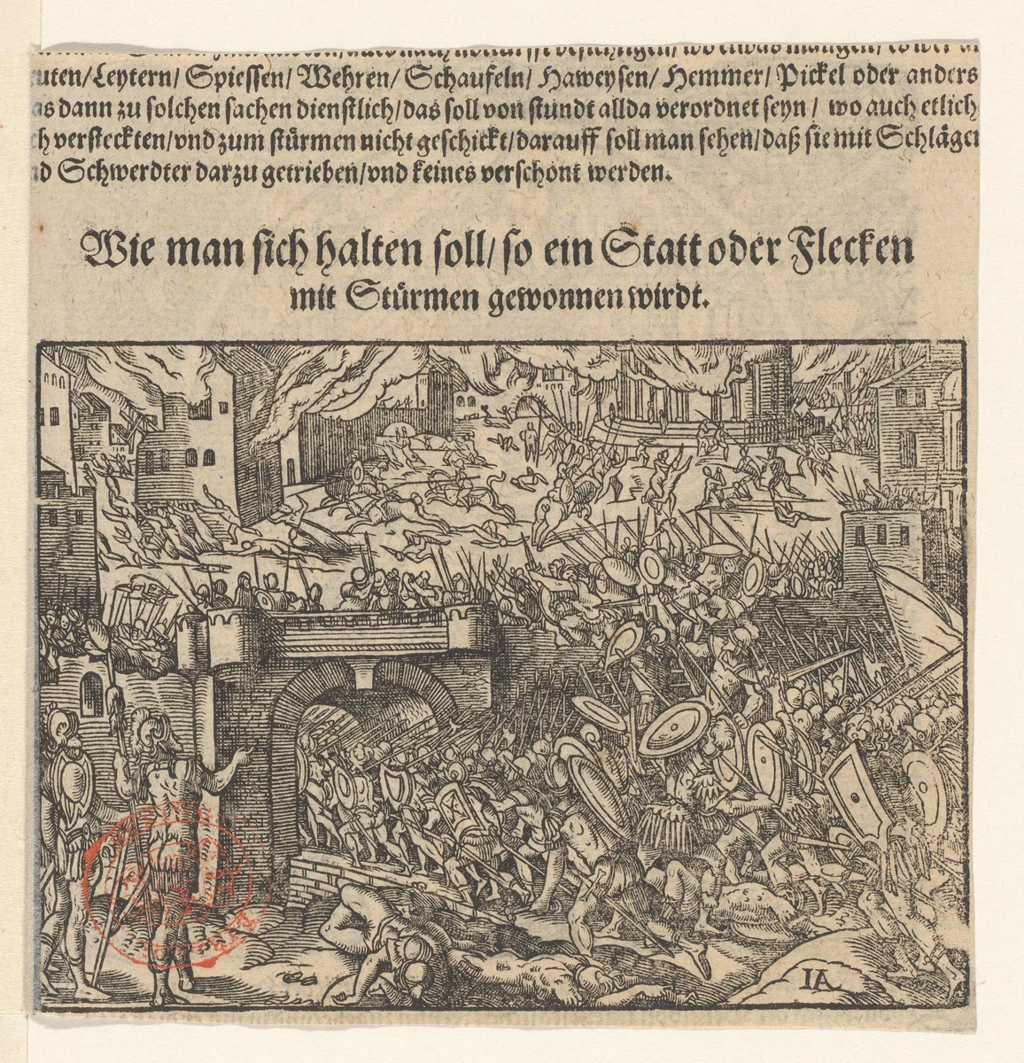 Gevechten in een stad by Unknown, print, 1573