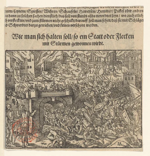 Gevechten in een stad by Unknown, print, 1573
