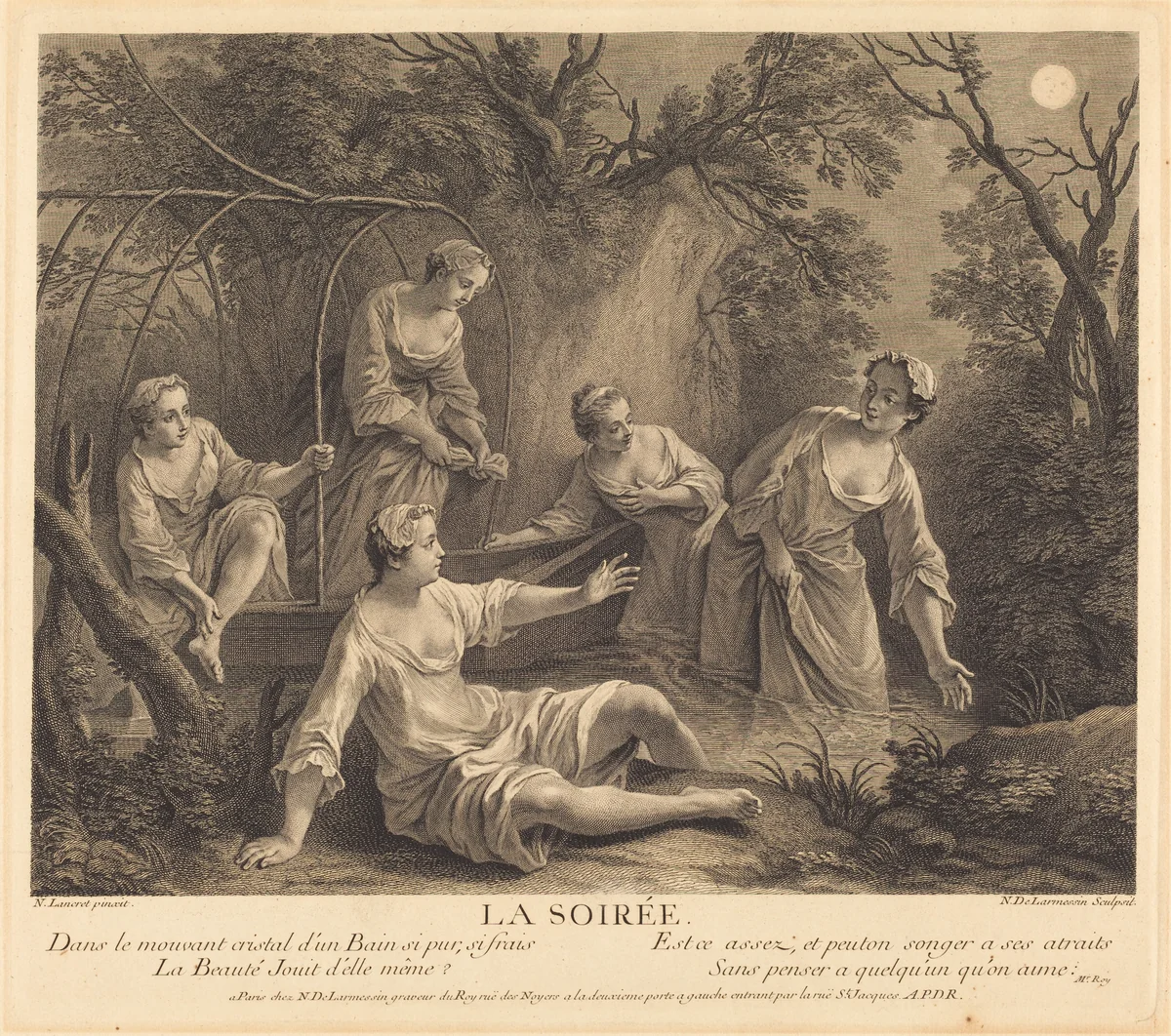 La soiree by Nicolas de Larmessin IV, Nicolas Lancret, print, 1741
