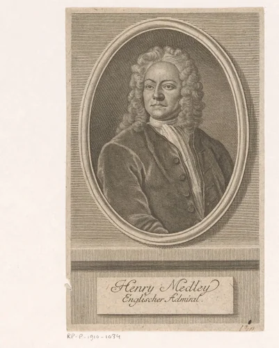 Portret van Henry Medley by Johann Martin Bernigeroth, print, 1746