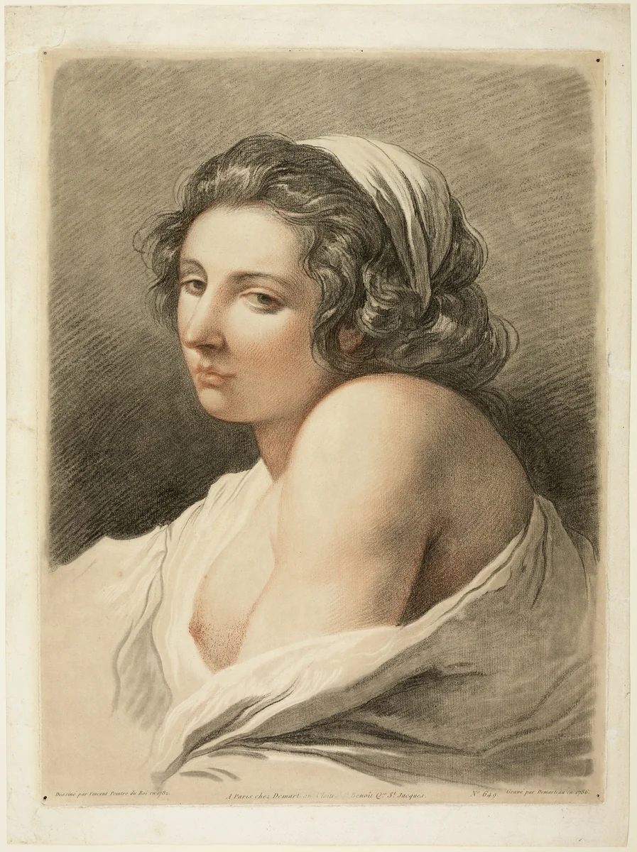 Large Female Head by Gilles Antoine Demarteau, print, 1781-1791
