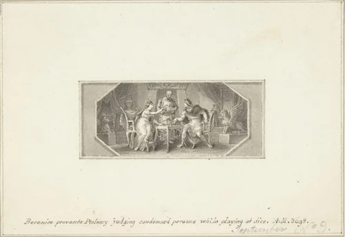 Berenice prevents Ptolemy judging Condemned Persons while playing at Dice by Edward Francis Burney, drawing, 1790-1800