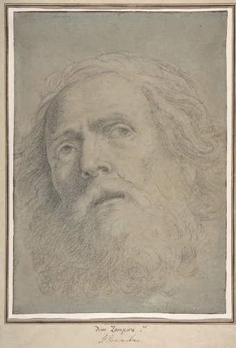 Head of a Bearded Man by Domenichino, drawing, 1620-1630