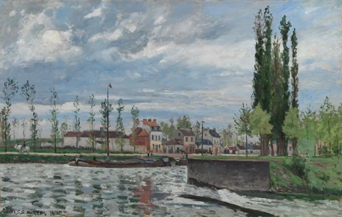 The Lock at Pontoise by Camille Pissarro, painting, 1872