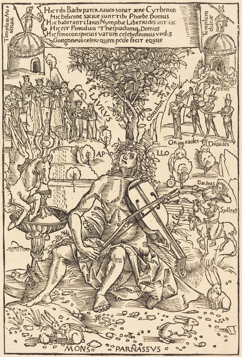 Apollo on Parnasus by Hans Süss von Kulmbach, print, 1502
