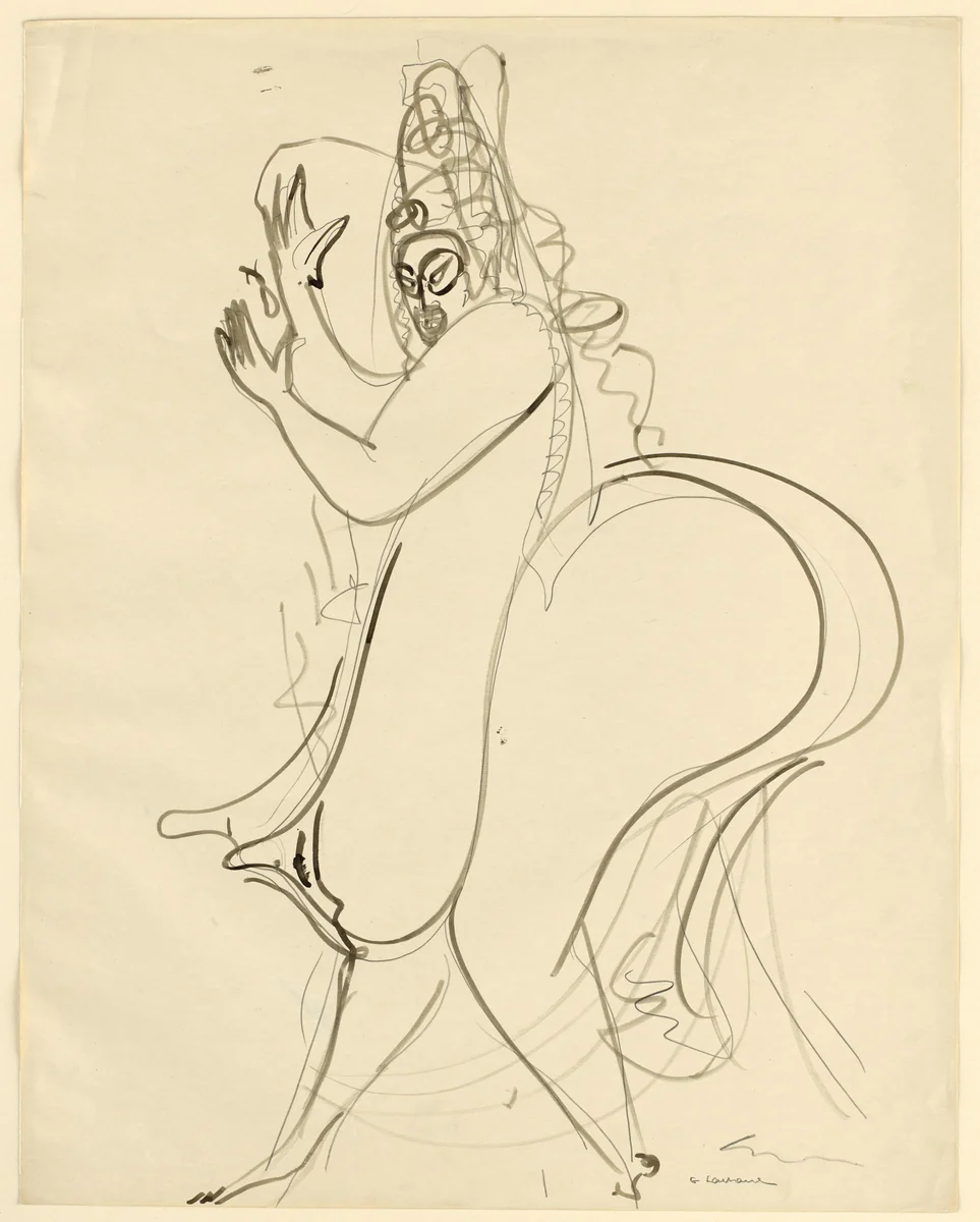 Walking Woman, Profile by Gaston Lachaise, drawing, 1933