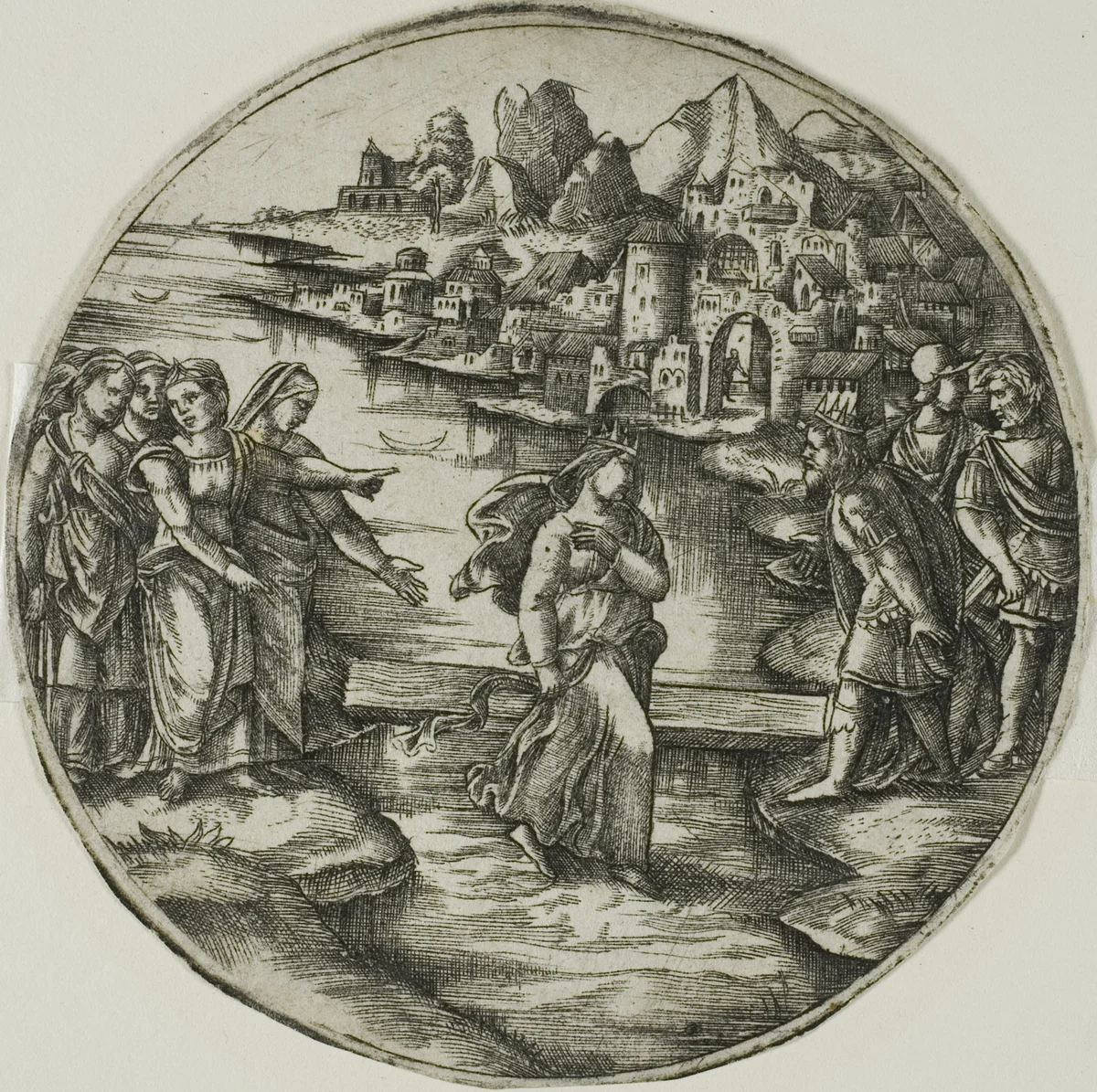 The Queen of Sheba Walking on the Waters by Giorgio Reverdino, print, 1530-1535