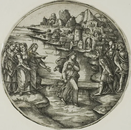 The Queen of Sheba Walking on the Waters by Giorgio Reverdino, print, 1530-1535