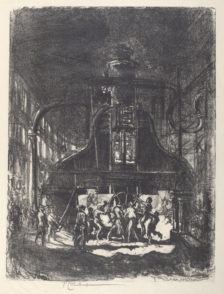 Forging Shells, The Slaves of the Wheel by Joseph Pennell, print, 1917