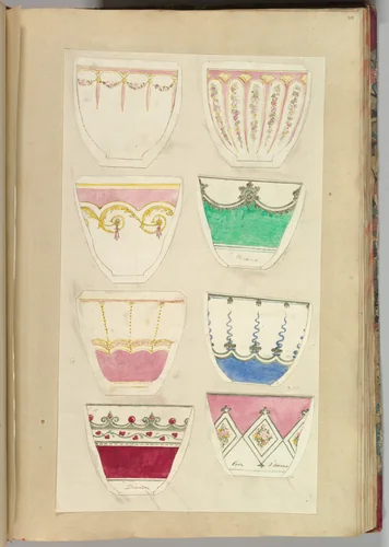 Eight Designs for Decorated Cups by Alfred Forrester, drawing, 1845-1855