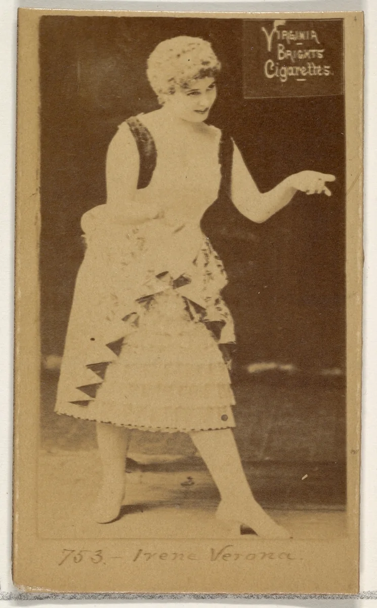 Card 753, Irene Verona, from the Actors and Actresses series (N45, Type 2) for Virginia Brights Cigarettes by Allen & Ginter, photograph, 1885-1891
