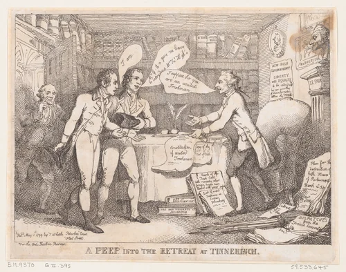 A Peep into the Retreat at Tinnechurch (United Irish) by Thomas Rowlandson, print, 1799