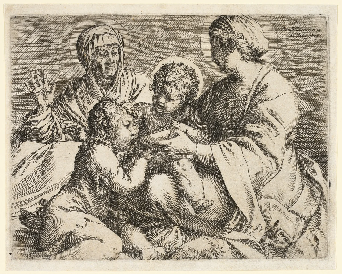 Madonna and Child with Saints Elizabeth and John the Baptist by Annibale Carracci, print, 1606