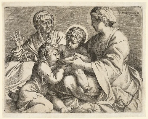 Madonna and Child with Saints Elizabeth and John the Baptist by Annibale Carracci, print, 1606