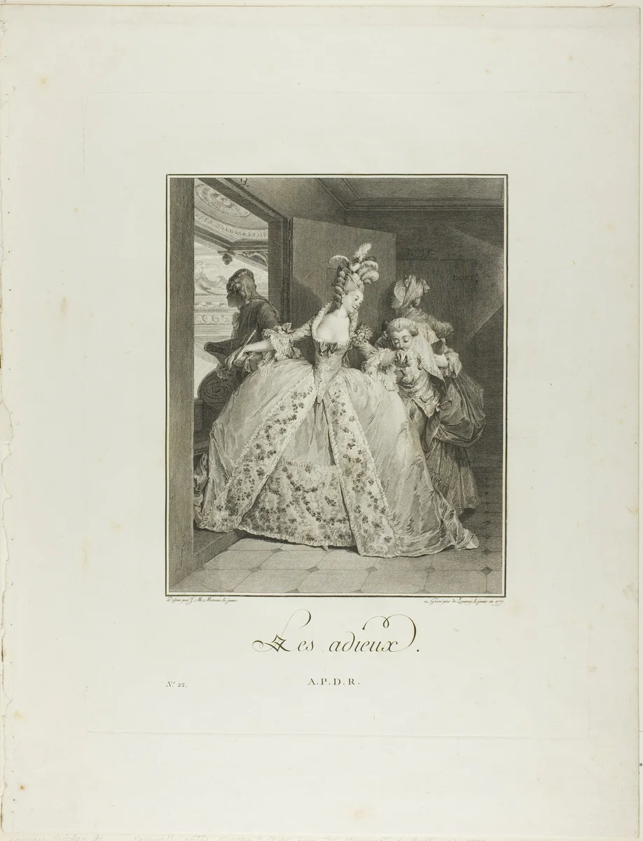 Goodbyes, from Monument du Costume Physique et Moral de la fin du Dix-huitième siècle by Nicolas Delaunay, print, 1777