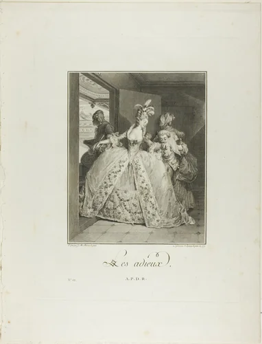 Goodbyes, from Monument du Costume Physique et Moral de la fin du Dix-huitième siècle by Nicolas Delaunay, print, 1777