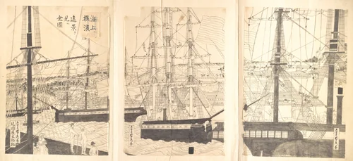 Foreign Ships Offshore at Yokohama by Utagawa Sadahide, print, 1807-1879