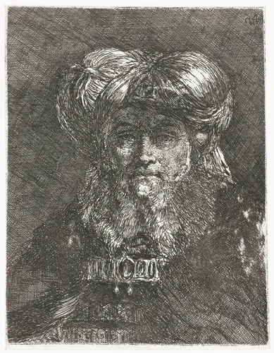 Man met grote tulband by Giovanni Domenico Tiepolo, print, 1756-1757