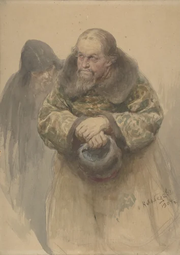 Two Russian Men by Klavdy Vasilyevich Lebedev, drawing, 1904