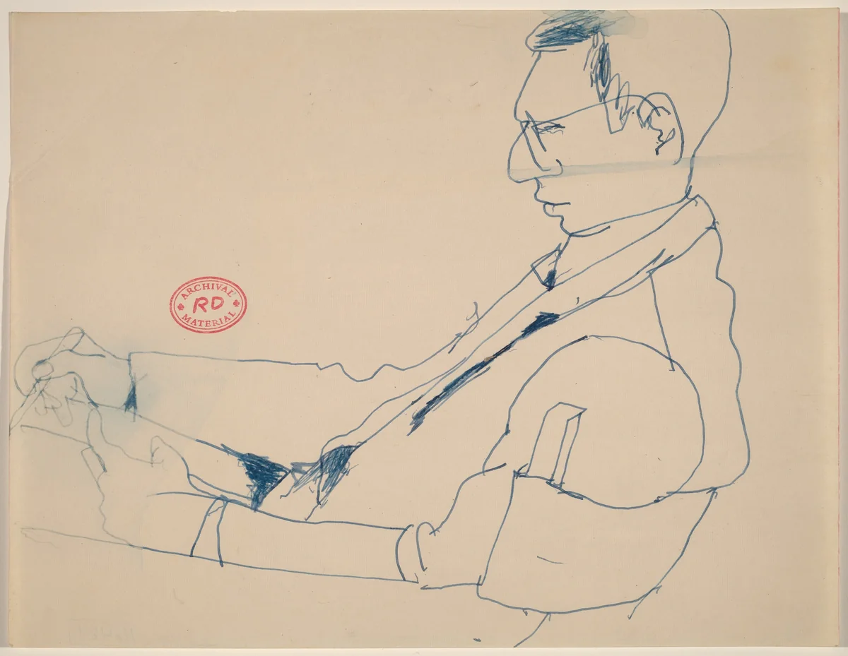 Untitled [side view of a seated man drawing] by Richard Diebenkorn, drawing, 1955-1967