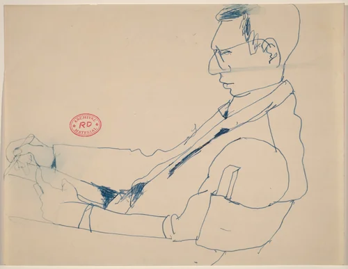 Untitled [side view of a seated man drawing] by Richard Diebenkorn, drawing, 1955-1967