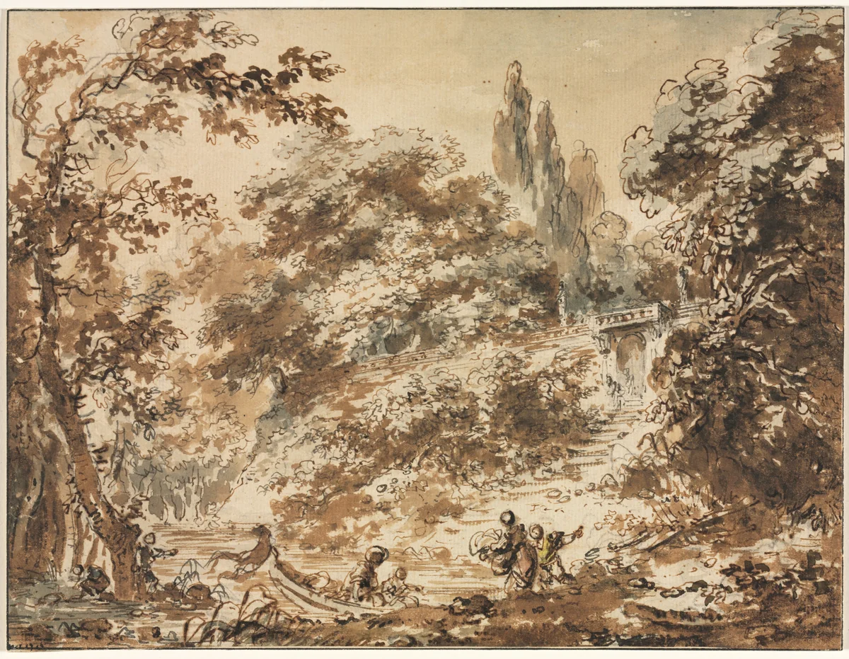 Scene in a Park by Jean Honoré Fragonard, drawing, 1755-1765