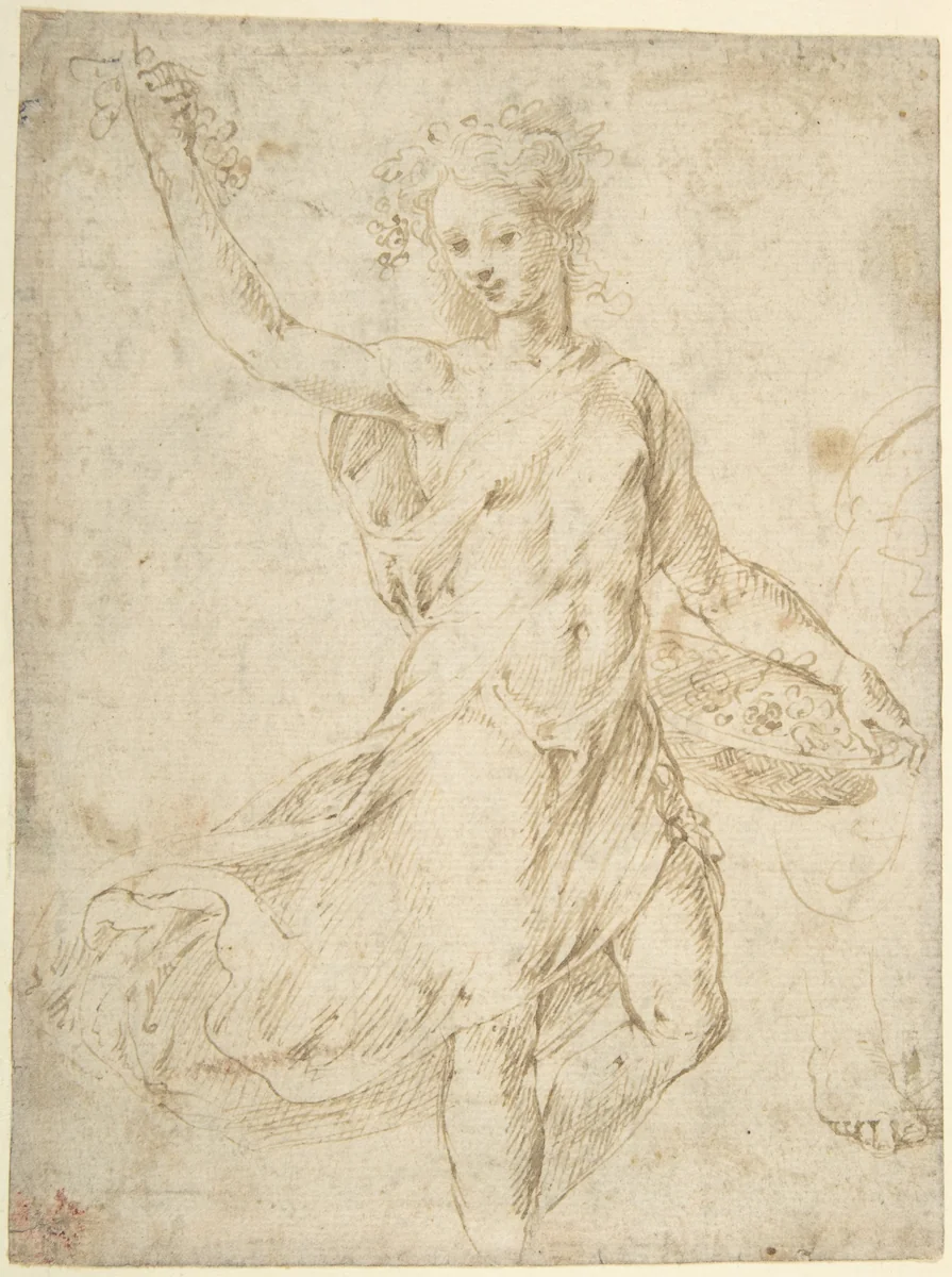 Flora (recto); Mountainous Landscape with Buildings (verso) by anonymous, drawing, 1500-1600