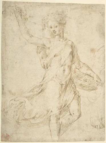 Flora (recto); Mountainous Landscape with Buildings (verso) by anonymous, drawing, 1500-1600