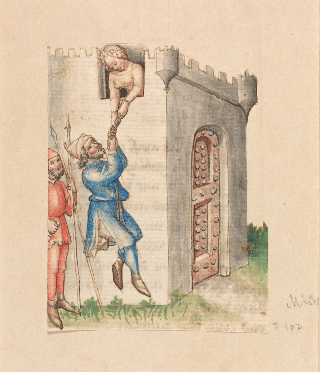 Michol Helping David Escape by Austrian 15th Century, drawing, 1420-1430