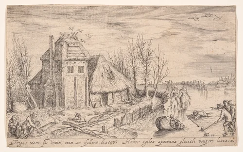 Winter Landscape with Ice Skaters, from Landscapes by Jacques de Gheyn II, print, 1605-1615