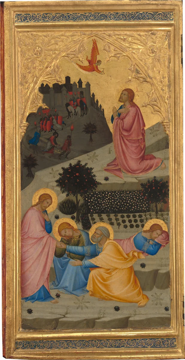 Scenes from the Passion of Christ: The Agony in the Garden [left panel] by Andrea di Vanni, painting, 1380-1389