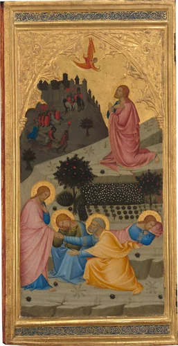 Scenes from the Passion of Christ: The Agony in the Garden [left panel] by Andrea di Vanni, painting, 1380-1389