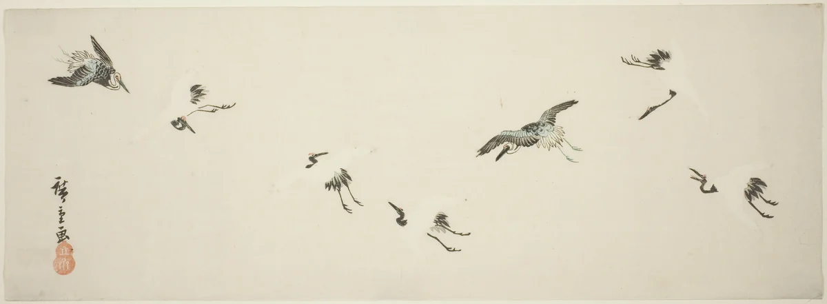 Cranes in flight by Utagawa Hiroshige (歌川広重), print