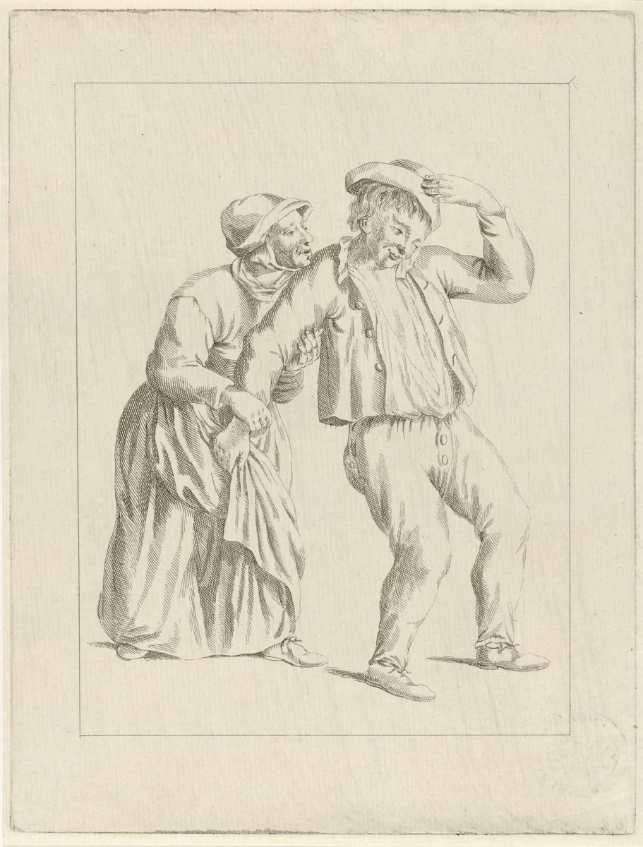 Vrouw met dronken man by Pieter de Mare, print, 1768-1796