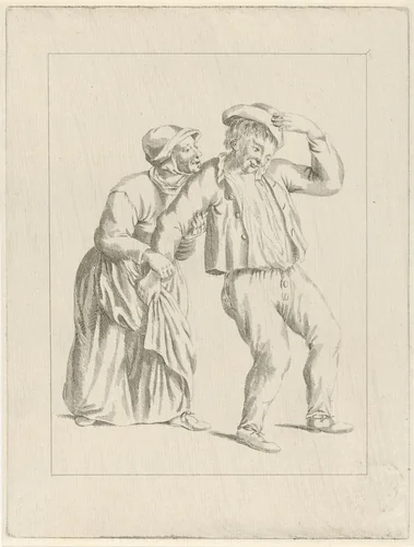 Vrouw met dronken man by Pieter de Mare, print, 1768-1796