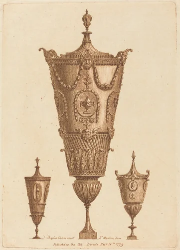 Three Classical Vases, One with Garlands by Patrick Begbie, portfolio, 1779