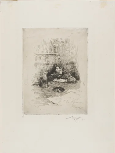 Portrait of Eduardo Zamaçois, Spanish Painter by Mariano Fortuny, print, 1858-1874