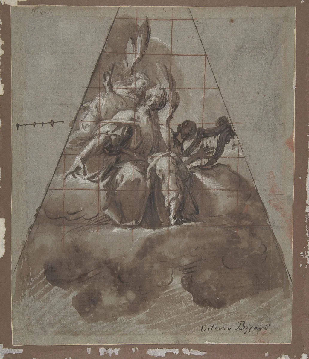 King David with Angels by Pier Francesco Mazzucchelli, drawing, 1620-1630