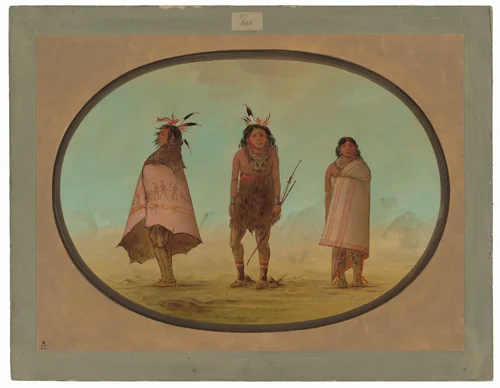 Yntah Medicine Man, a Warrior, and a Woman by George Catlin, painting, 1855-1869