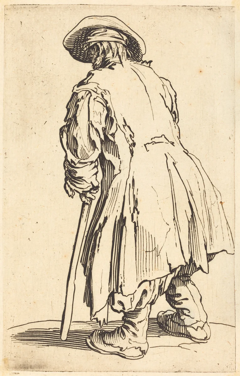 Old Beggar with One Crutch by Jacques Callot, print, 1622