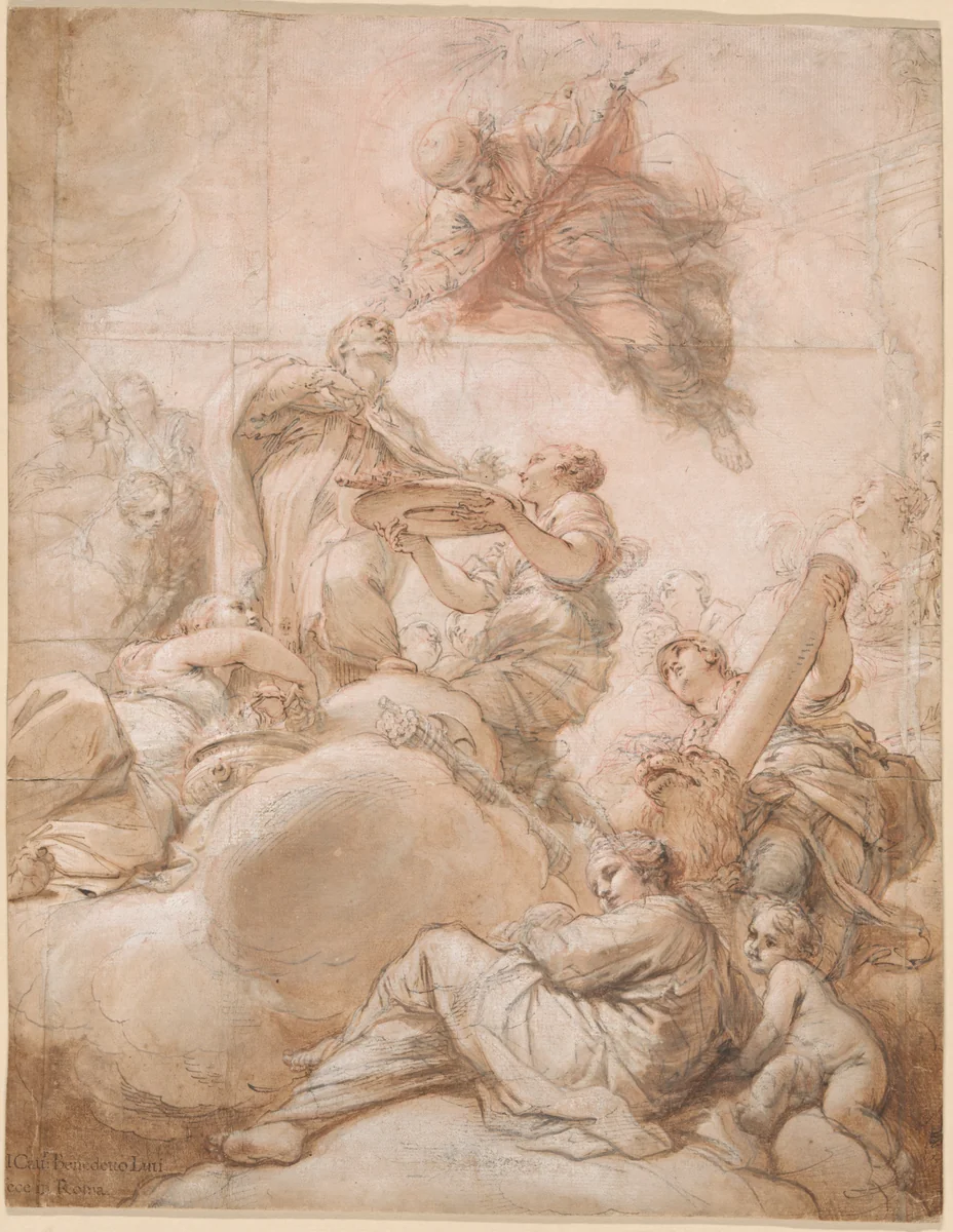 Allegory of the Elevation of Cardinal Deacon Oddone Colonna to the Papal Chair as Pope Martin V by Benedetto Luti, drawing, 1700