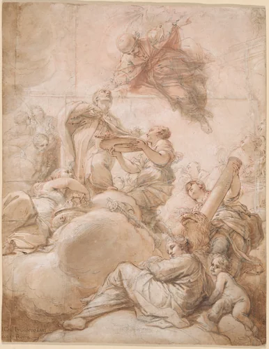 Allegory of the Elevation of Cardinal Deacon Oddone Colonna to the Papal Chair as Pope Martin V by Benedetto Luti, drawing, 1700