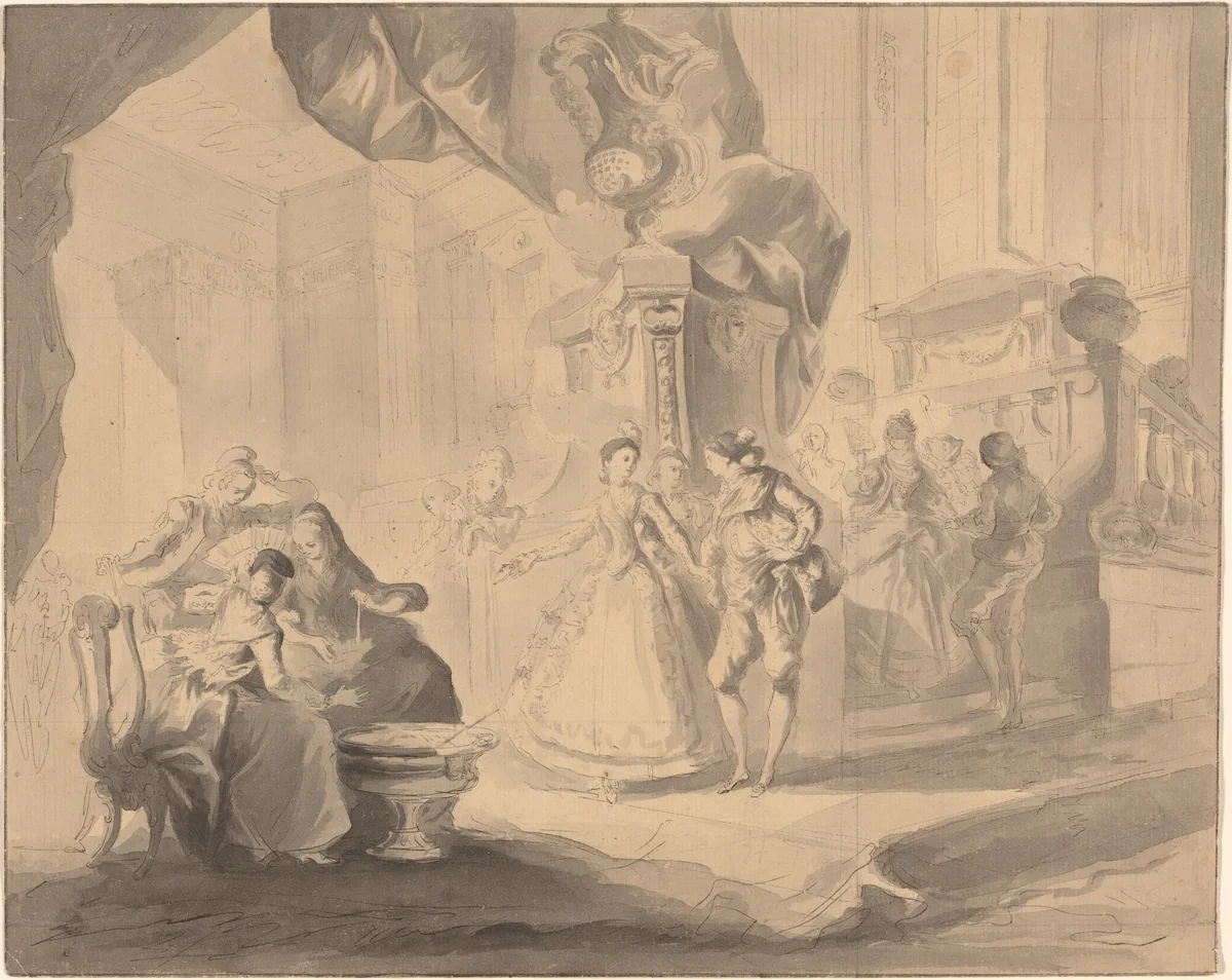 Dance in a Palace by Luis Paret y Alcázar, drawing, 1770-1775