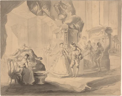 Dance in a Palace by Luis Paret y Alcázar, drawing, 1770-1775
