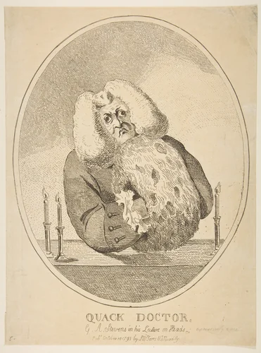 Quack Doctor, G. W. Stevens in His Lecture on Heads by Isaac Cruikshank, print, 1793